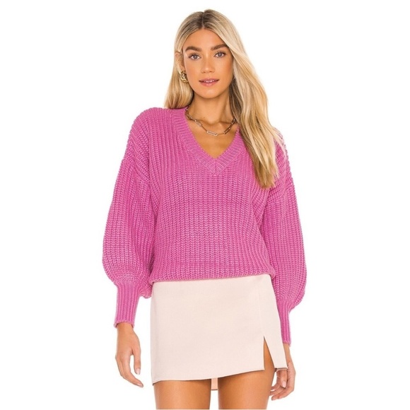 Cinq a Sept Antonella Balloon Sleeve Chunky Knit Sweater in Wild Orchid Sz Large - Picture 1 of 9